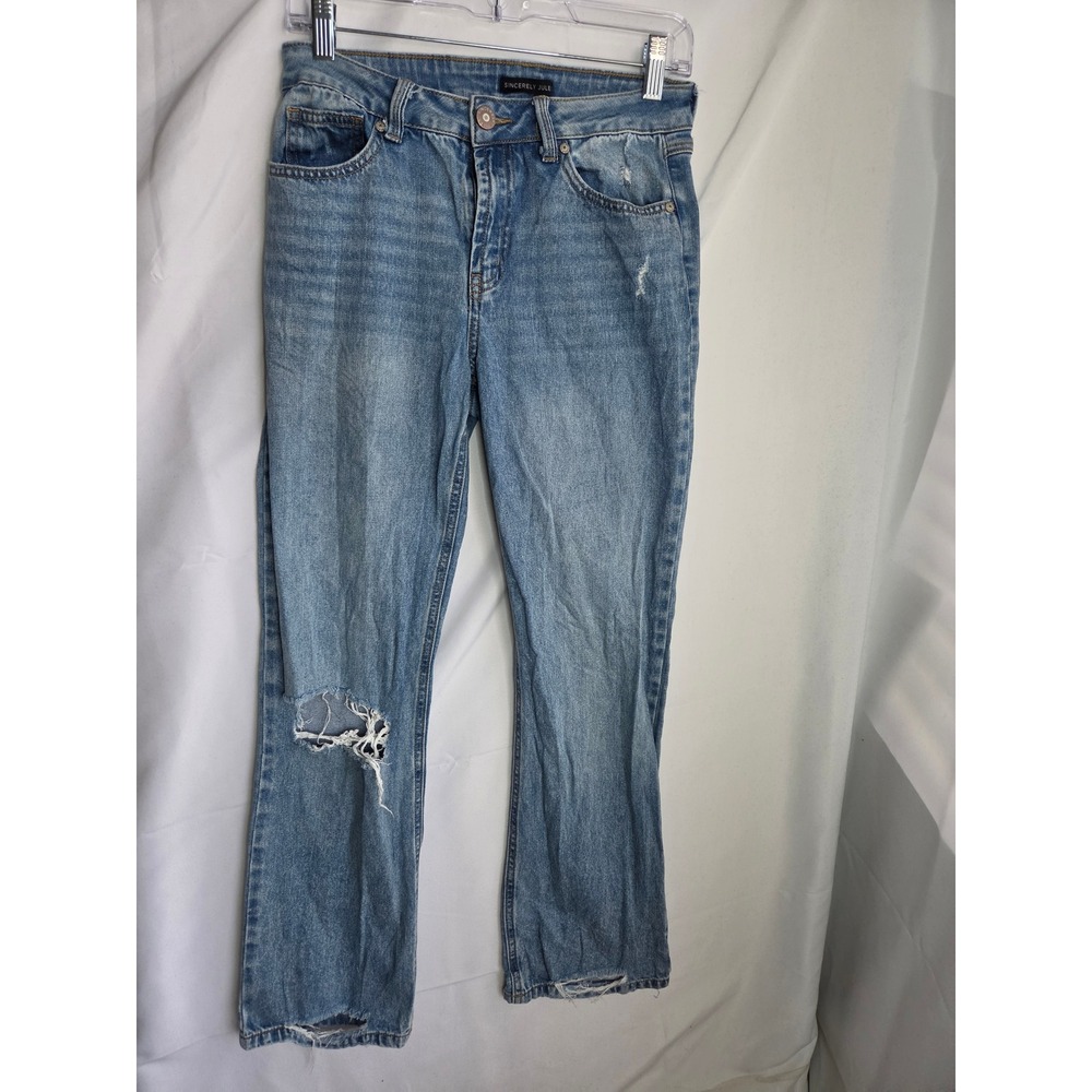 Sincerely Jules Jeans Womens Blue Light Wash Straight Mid Rise Distressed